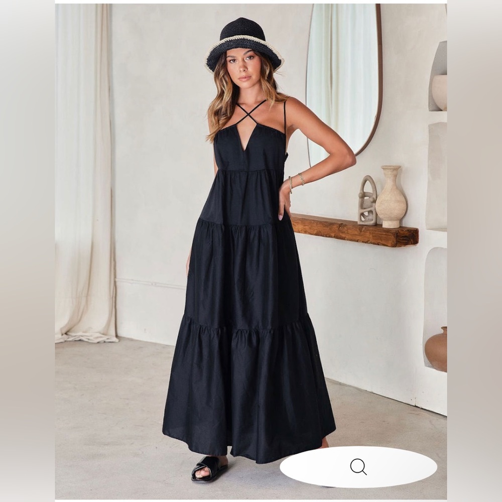 Vici Saylor tiered maxi dress black sz med